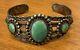 Vintage Early Navajo 3 Tons Turquoise Sterling Bracelet En Argent Cuff 6 Estate
