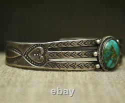Vintage Early Navajo Lingot Argent Sterling Turquoise Bracelet C. 1920
