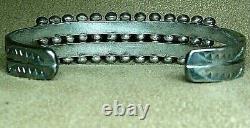 Vintage Early Zuni Sterling Silver Petit Point Snake Eye Turquoise Cuff Bracelet