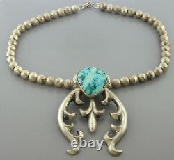 Vintage Millésime Navajo Sterling Argent Grand Lac Carico Turquoise Collier