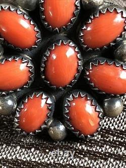 Vintage Navajo Très Tôt Thomas Nez Red Coral Sterling Silver Ring Taille 4.75