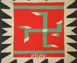 Voir Également 20e C Navajo Nat Am Sm 18x18 Red/sepia/cream/grn Hnd Wvn Wool Rug