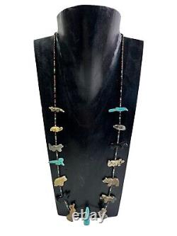 Vtg Native American 28 Heishi Fettish Necklace Turquoise Autres Pierres Animaux