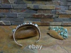 Waouh ! Magnifique Bracelet à rangées épaisses en argent sterling avec 5 turquoises Navajo anciennes