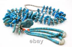 XL 290 Grams Ancien Bijou de Pion Très Ancien Collier de Perles Heishi en Turquoise Tab Jacla