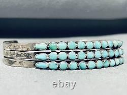 Yeux précoces de turquoise - Bracelet manchette en argent sterling vintage Zuni